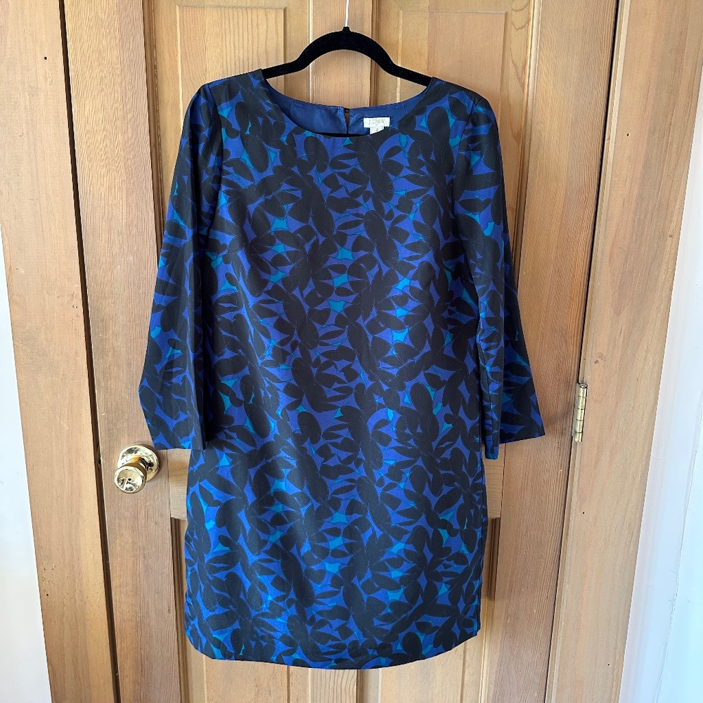 J.CREW Printed Mini Dress Women's Crew Neck Three Quarter Sleeve blue‎